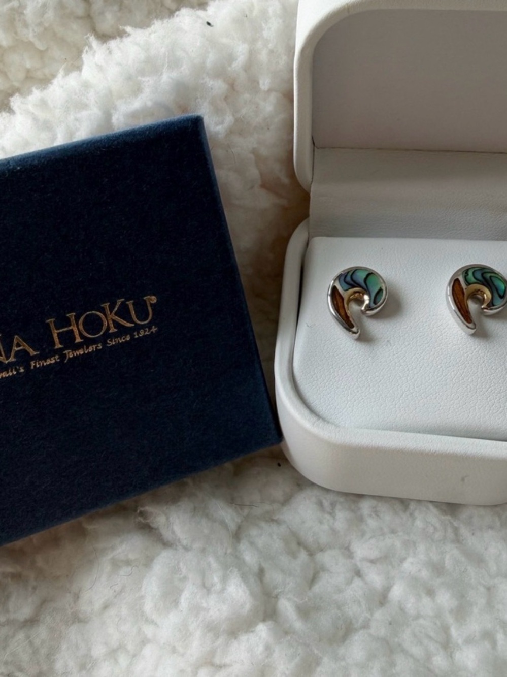 Na Hoku Silver Enamel Wave Stud Earrings with Blue-Green and Brown Accents